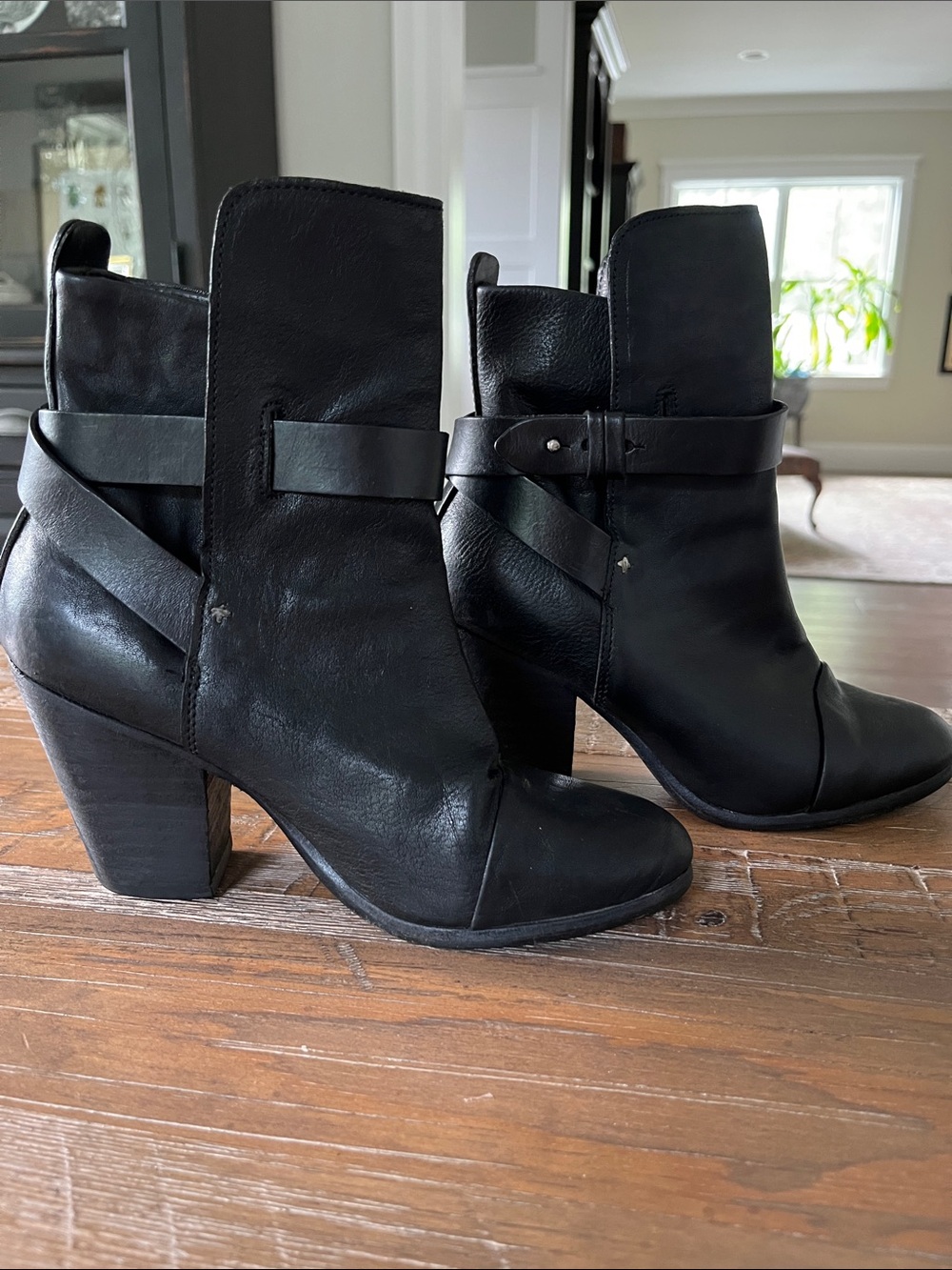 rag & bone Black Leather Ankle Booties with Strap Detail